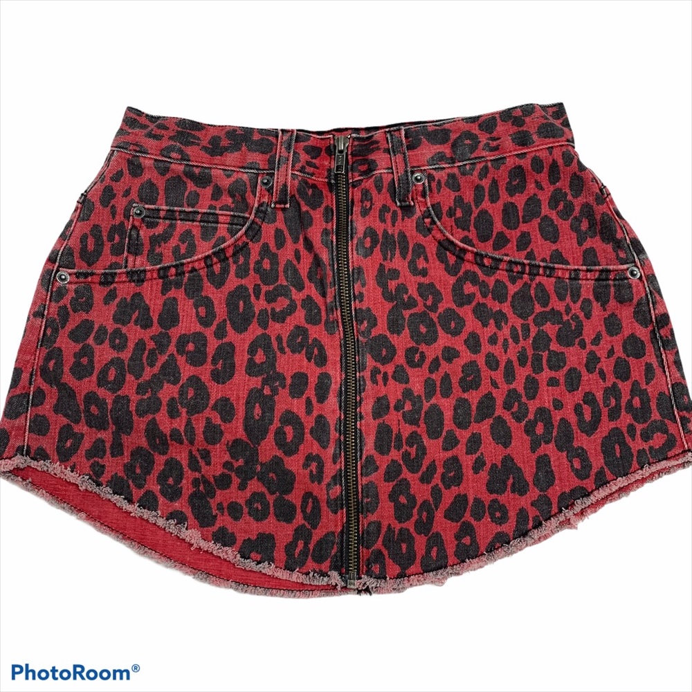 Carmar Red Leopard Denim Mini Skirt